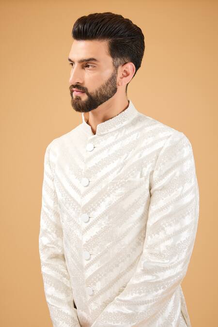 Buy_Kasbah_Ivory Velvet Embroidery Dori Bandhgala _Online_at_Aza_Fashions