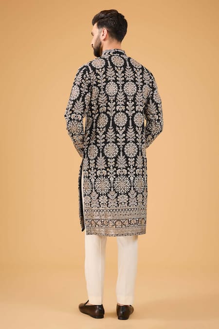 Kasbah Black Zari Chikankari Embroidered Kurta
