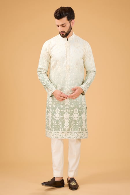 Kasbah Floral Chikankari Embroidered Ombre Kurta 