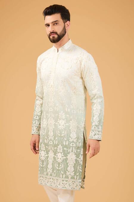 Kasbah_Multi Color Silk Sequins, Embroidery Floral Chikankari Ombre Kurta _Online_at_Aza_Fashions