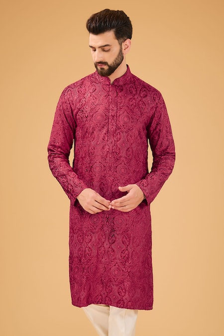 Kasbah Red Velvet Embroidery Kashmiri Kurta Online at Aza Fashions Kasbah_Red Velvet Embroidery Kashmiri Kurta _Online_at_Aza_Fashions