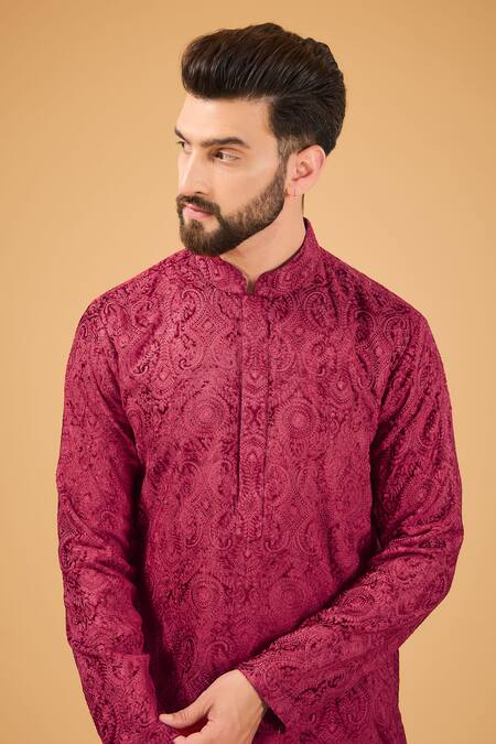 Buy Kasbah Red Velvet Embroidery Kashmiri Kurta Online at Aza Fashions Buy_Kasbah_Red Velvet Embroidery Kashmiri Kurta _Online_at_Aza_Fashions