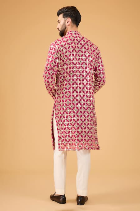 Shop_Kasbah_Pink Georgette Sequins, Mirrors, Zari Embroidered Straight Kurta _at_Aza_Fashions