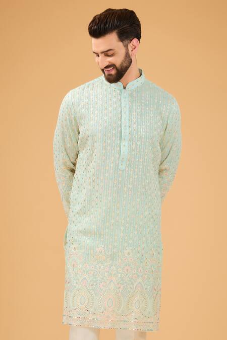 Kasbah Blue Georgette Embroidery Floral Chikankari Kurta Online at Aza Fashions Kasbah_Blue Georgette Embroidery Floral Chikankari Kurta _Online_at_Aza_Fashions