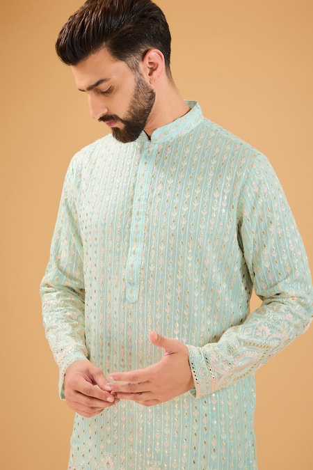 Buy Kasbah Blue Georgette Embroidery Floral Chikankari Kurta Online at Aza Fashions Buy_Kasbah_Blue Georgette Embroidery Floral Chikankari Kurta _Online_at_Aza_Fashions