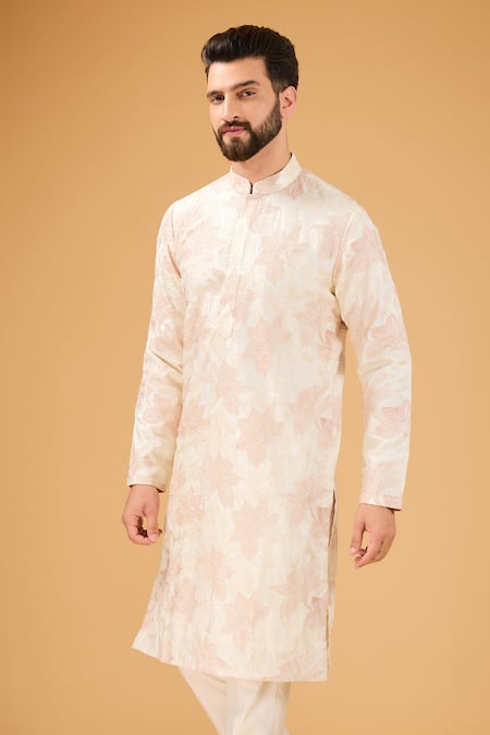 Buy_Kasbah_Pink Silk Embroidery Chikankari Kurta _Online_at_Aza_Fashions