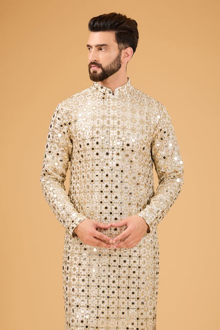 Kasbah_Pink Georgette Mirrors, Sequins, Zari Embroidered Kurta _Online_at_Aza_Fashions