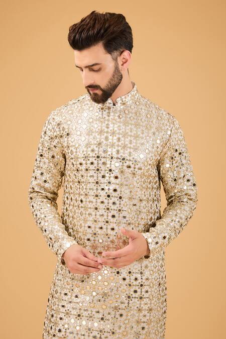 Buy_Kasbah_Pink Georgette Mirrors, Sequins, Zari Embroidered Kurta _Online_at_Aza_Fashions