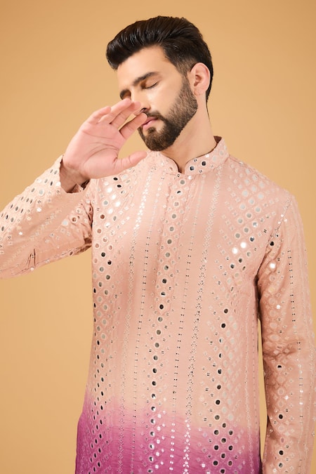 Buy_Kasbah_Multi Color Silk Mirrors, Embroidery Ombre Gradient Kurta _Online_at_Aza_Fashions