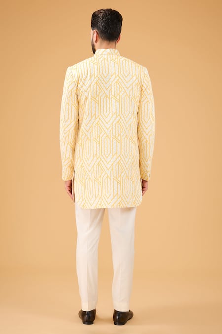 Shop_Kasbah_Yellow Silk Zari Thread Embroidered Bandhgala _at_Aza_Fashions