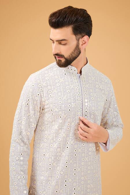 Buy_Kasbah_Pink Georgette Mirrors, Embroidery Straight Kurta _Online_at_Aza_Fashions