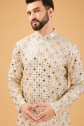 Buy_Kasbah_Ivory Georgette Mirrors, Embroidery Kurta _Online_at_Aza_Fashions