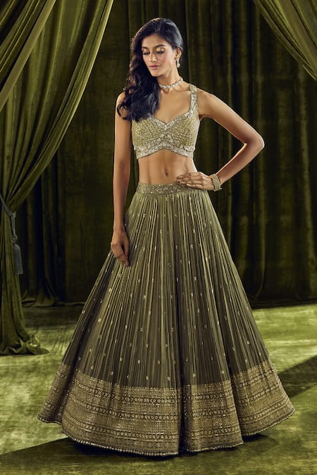 Buy Ariyana By Aza Green Silk, Organza Cut Work, Sequins, Zari Hand Embroidered Lehenga Set Online at Aza Fashions Buy_Ariyana By Aza_Green Silk, Organza Cut Work, Sequins, Zari Hand Embroidered Lehenga Set _Online_at_Aza_Fashions