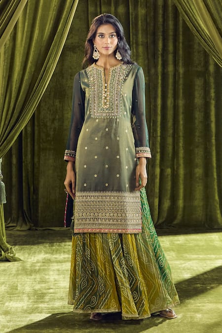 Samyukta Singhania Hand Embroidered Kurta Set with Bandhani Sharara 