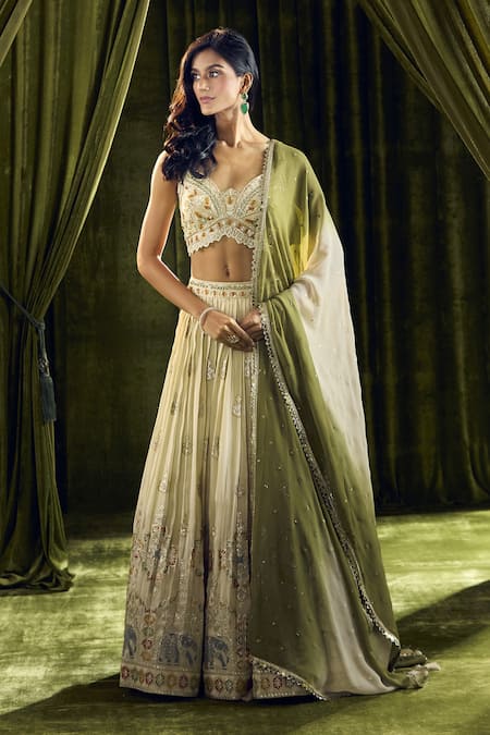 Buy Ariyana By Aza Cream Silk, Organza, Georgette Cut Work, Elephant Hand Embroidered Lehenga Set Buy_Ariyana By Aza_Cream Silk, Organza, Georgette Cut Work, Elephant Hand Embroidered Lehenga Set