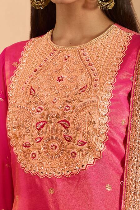 Shop_Samyukta Singhania_Pink Silk, Organza Pearls, Sequins, Zari, Embroidery Round Zardozi Kurta Set _Online_at_Aza_Fashions
