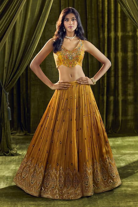Aariyana Couture Yellow Silk, Organza Zari, Sequins, Embroidery Asymmetric Zardozi Lehenga Set Online at Aza Fashions Aariyana Couture_Yellow Silk, Organza Zari, Sequins, Embroidery Asymmetric Zardozi Lehenga Set _Online_at_Aza_Fashions