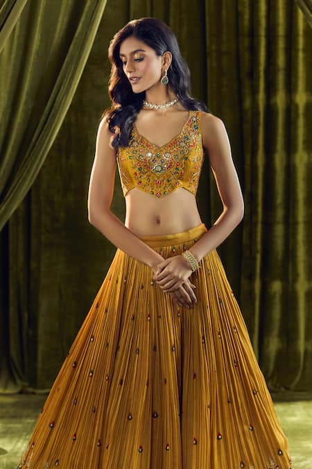 Buy Aariyana Couture Yellow Silk, Organza Zari, Sequins, Embroidery Asymmetric Zardozi Lehenga Set Online at Aza Fashions Buy_Aariyana Couture_Yellow Silk, Organza Zari, Sequins, Embroidery Asymmetric Zardozi Lehenga Set _Online_at_Aza_Fashions