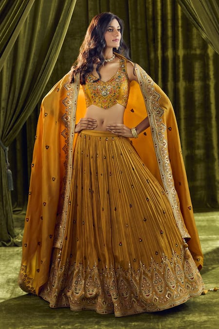 Aariyana Couture Yellow Silk, Organza Zari, Sequins, Embroidery Asymmetric Zardozi Lehenga Set at Aza Fashions Aariyana Couture_Yellow Silk, Organza Zari, Sequins, Embroidery Asymmetric Zardozi Lehenga Set _at_Aza_Fashions