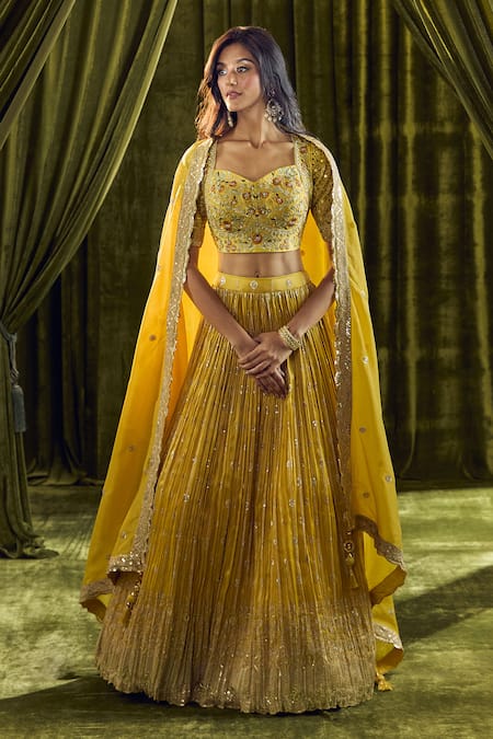 Ariyana By Aza Yellow Silk, Organza Sequins, Mirrors, Zari, Embroidery Floral Lehenga Set at Aza Fashions Ariyana By Aza_Yellow Silk, Organza Sequins, Mirrors, Zari, Embroidery Floral Lehenga Set _at_Aza_Fashions