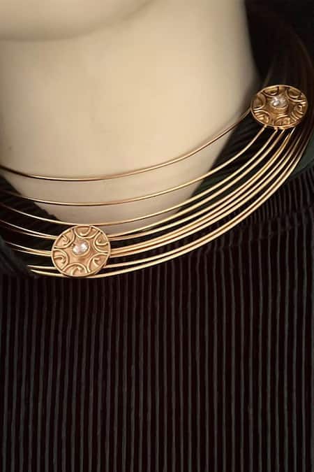 Suhani Pittie_Gold Plated Crystal Embellished Spiral Choker _Online_at_Aza_Fashions