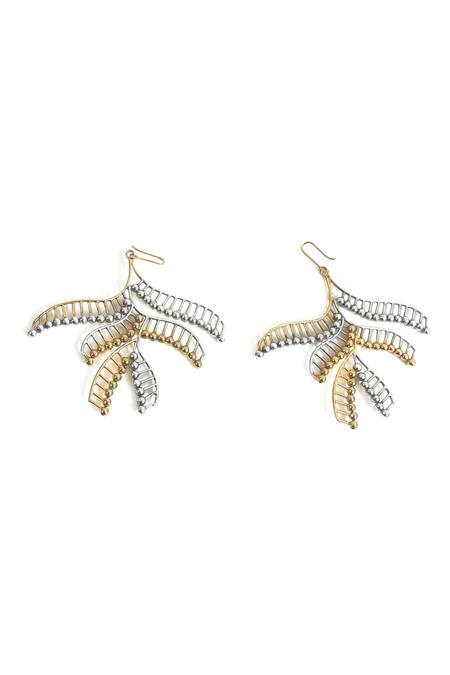 Suhani Pittie_Gold Plated Palm Motif Two-tone Earrings _Online_at_Aza_Fashions