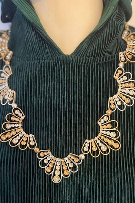Shop Suhani Pittie Gold Plated And Silver Scalloped Coral Reef Necklace at Aza Fashions Shop_Suhani Pittie_Gold Plated And Silver Scalloped Coral Reef Necklace _at_Aza_Fashions