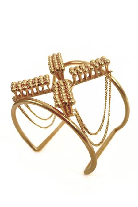 Shop Suhani Pittie Gold Plated Beads, Chains Handcrafted Adjustable Cuff Bracelet at Aza Fashions Shop_Suhani Pittie_Gold Plated Beads, Chains Handcrafted Adjustable Cuff Bracelet _at_Aza_Fashions