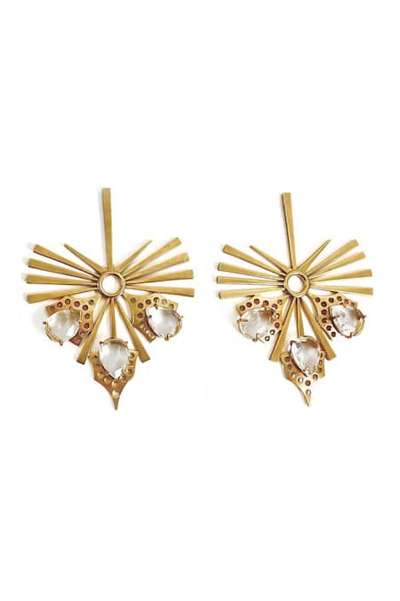 Shop Suhani Pittie Gold Plated Crystals Halo Sunburst Earrings at Aza Fashions Shop_Suhani Pittie_Gold Plated Crystals Halo Sunburst Earrings _at_Aza_Fashions