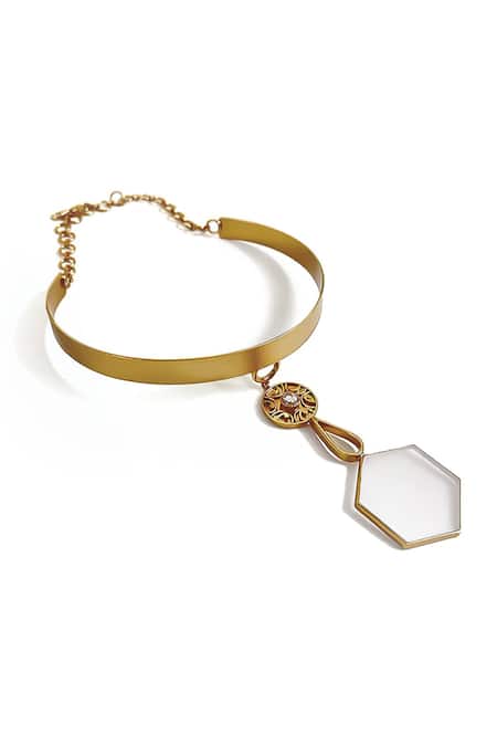 Shop Suhani Pittie Gold Plated Acrylic Crystal Charm Choker at Aza Fashions Shop_Suhani Pittie_Gold Plated Acrylic Crystal Charm Choker _at_Aza_Fashions