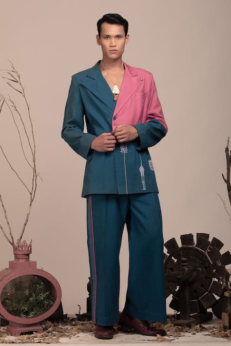 BEEJOLIYO Colorblock Double Breasted Blazer With Pant 