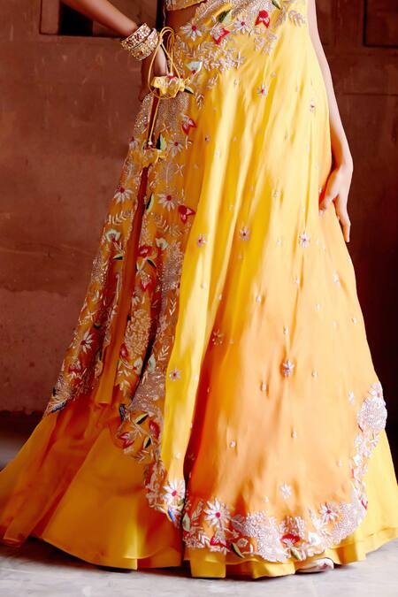 Buy Khushboo Bagri Yellow Organza, Cut Work, Tassels, Pearls, Zardozi Draped Lehenga Set Online at Aza Fashions Buy_Khushboo Bagri_Yellow Organza, Cut Work, Tassels, Pearls, Zardozi Draped Lehenga Set _Online_at_Aza_Fashions