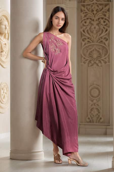 Meghna shah Purple Floral Embroidered Draped Gown 