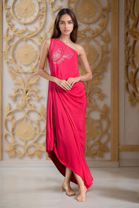 Meghna shah Asymmetric Floral Embroidered Draped Gown 