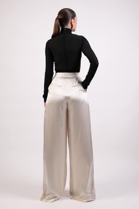 Shop AK-OK Black Cotton Tassels High Neck Top And Flared Trouser Set at Aza Fashions Shop_AK-OK_Black Cotton Tassels High Neck Top And Flared Trouser Set _at_Aza_Fashions