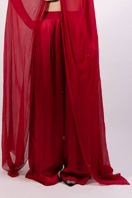 AK-OK Red Cotton Embroidered Patchwork Cape Set Online at Aza Fashions AK-OK_Red Cotton Embroidered Patchwork Cape Set _Online_at_Aza_Fashions