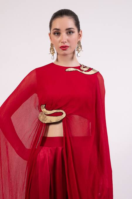 Buy AK-OK Red Cotton Embroidered Patchwork Cape Set Online at Aza Fashions Buy_AK-OK_Red Cotton Embroidered Patchwork Cape Set _Online_at_Aza_Fashions