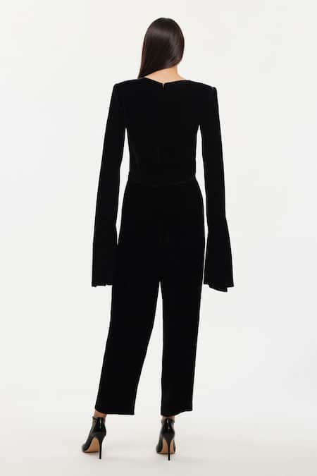 Shop AK-OK Black Cotton Metallic Thread Round Stud Embellished Crop Top And Flared Trouser at Aza Fashions Shop_AK-OK_Black Cotton Metallic Thread Round Stud Embellished Crop Top And Flared Trouser _at_Aza_Fashions