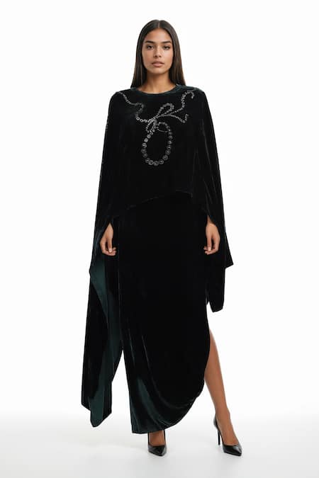 AK-OK Stud Embellished Dupatta Cape With Slit Skirt 