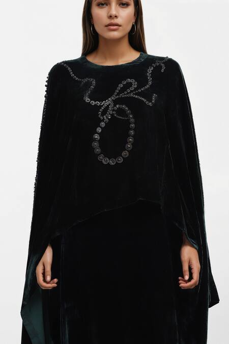 Buy AK-OK Black Cotton Stud Embellished Cape And Slit Skirt Set Online at Aza Fashions Buy_AK-OK_Black Cotton Stud Embellished Cape And Slit Skirt Set _Online_at_Aza_Fashions