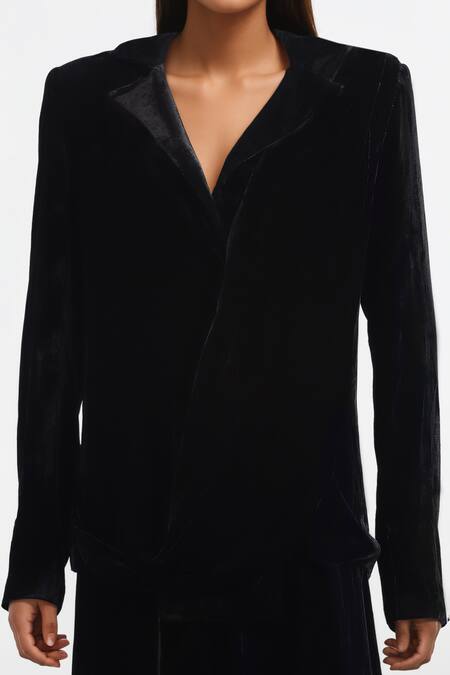 Buy AK-OK Black Cotton Studs V-neck Metal Embellished Jacket And Trouser Set Online at Aza Fashions Buy_AK-OK_Black Cotton Studs V-neck Metal Embellished Jacket And Trouser Set _Online_at_Aza_Fashions