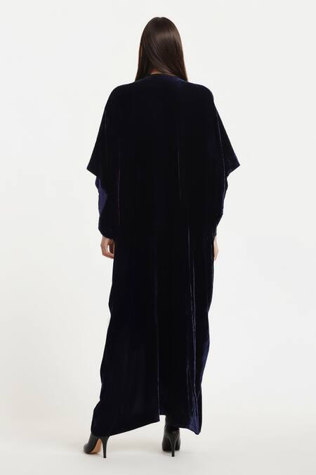 Shop_AK-OK_Black Cotton Embellished Metal Studs V-neck Kaftan _at_Aza_Fashions