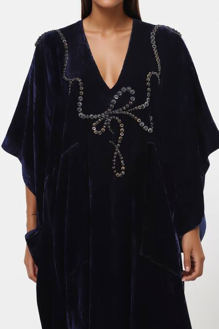 Buy_AK-OK_Black Cotton Embellished Metal Studs V-neck Kaftan _Online_at_Aza_Fashions