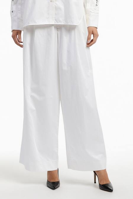 Buy AK-OK White Cotton Embroidery Collared Eyelet Shirt And Trouser Set Online at Aza Fashions Buy_AK-OK_White Cotton Embroidery Collared Eyelet Shirt And Trouser Set _Online_at_Aza_Fashions