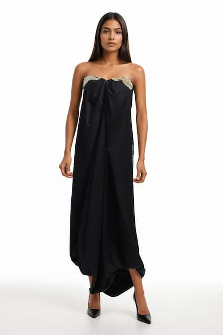 AK-OK Embellished Neckline Draped Dress 