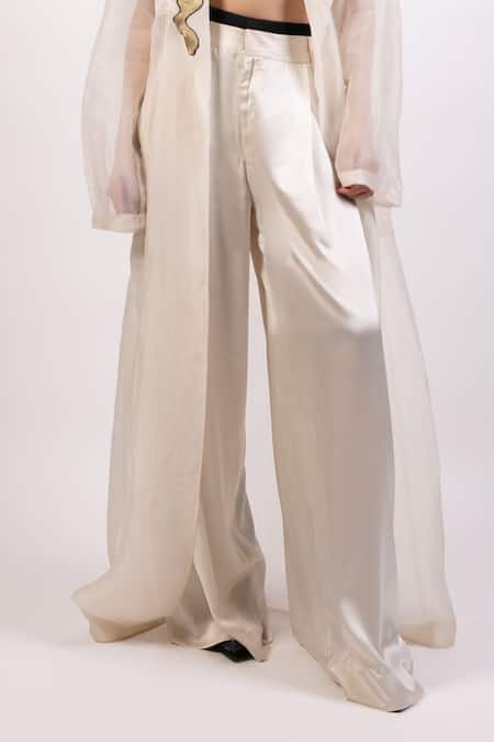 AK-OK Ivory Cotton Embroidery Collared Abstract Swerve Coat And Trouser Set Online at Aza Fashions AK-OK_Ivory Cotton Embroidery Collared Abstract Swerve Coat And Trouser Set _Online_at_Aza_Fashions
