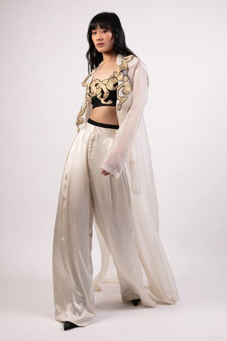 Buy AK-OK Ivory Cotton Embroidery Collared Abstract Swerve Coat And Trouser Set Online at Aza Fashions Buy_AK-OK_Ivory Cotton Embroidery Collared Abstract Swerve Coat And Trouser Set _Online_at_Aza_Fashions