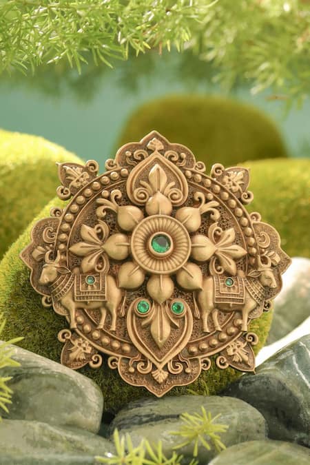 Cosa Nostraa Emerald Radiance Floral Carved Brooch 