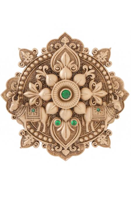 Cosa Nostraa Gold Stones Emerald Radiance Floral Brooch Online at Aza Fashions Cosa Nostraa_Gold Stones Emerald Radiance Floral Brooch _Online_at_Aza_Fashions