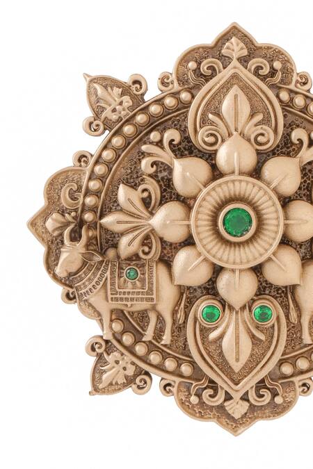 Buy Cosa Nostraa Gold Stones Emerald Radiance Floral Brooch Online at Aza Fashions Buy_Cosa Nostraa_Gold Stones Emerald Radiance Floral Brooch _Online_at_Aza_Fashions